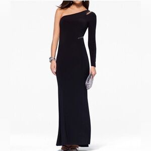 🆕 Cache x Tina Knowles Elegant Black One-Shoulder Dress with Rhinestones Zipper